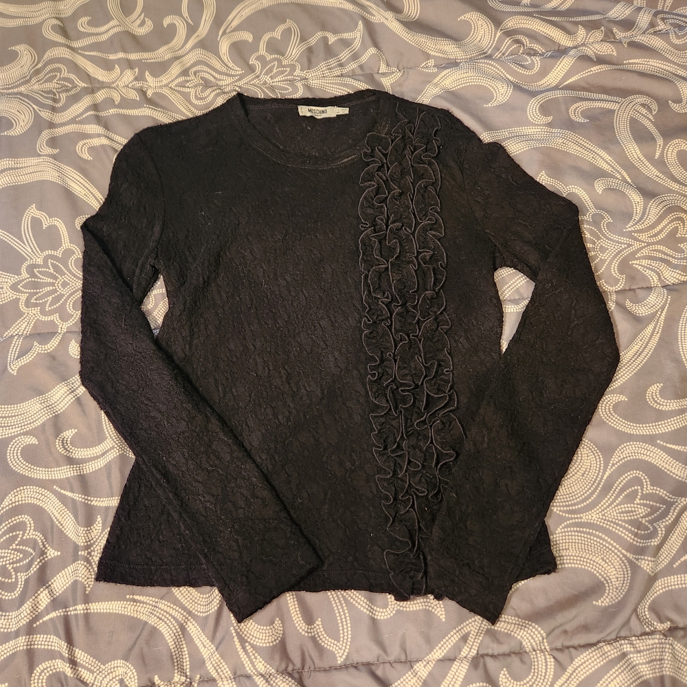 Moschino Black Textured Ruffle Blouse